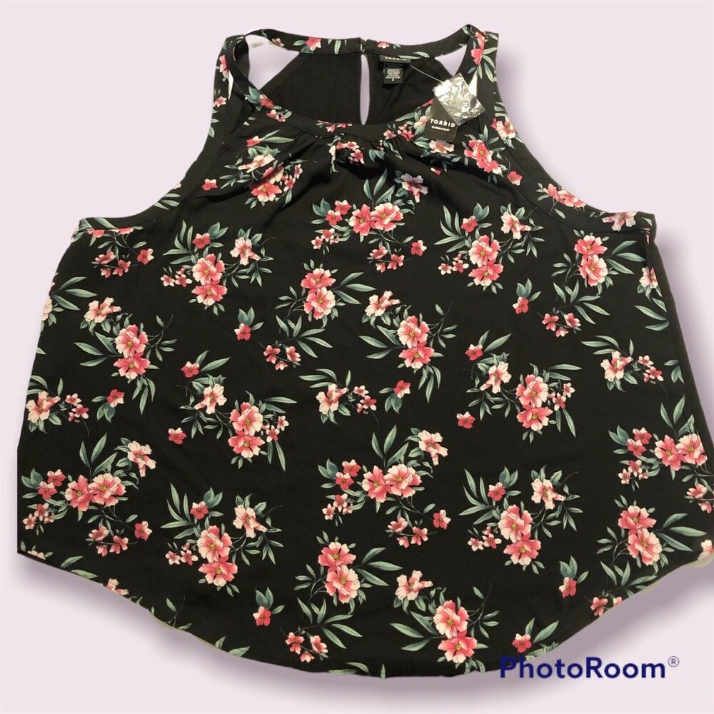 Torrid Top Size 3 NEW Sleeveless Black Pink Floral Print